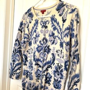 Merona Blue and Cream Patterned Cardigan